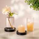 NUPTIO Wooden Candle Holders Pillar: Black Candle Tray with Round Hurricane Glass Vase - Set of 2 Cylinder Floating Candleholder for Home Halloween Thanksgiving Seasonal Decor