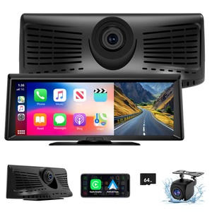 Wireless CarPlay Screen with 2K Dash Cam, 8.1" Portable Touchscreen Car Stereo with CarPlay & Android Auto, 1080P Backup Camera, Voice Control, Bluetooth, Mirror Link, GPS Navigation