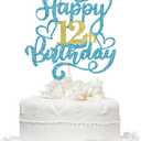 2 x 1 PCS Happy 12th Birthday Cake Topper, Blue Glitter Cheers to 12 Years Birthday Cake Pick 12th Fabulous Cake Decoration for 12th Birthday/Anniversary Party Cake Decorations Supplies