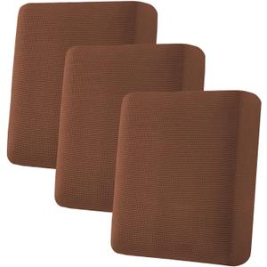 H.VERSAILTEX Super Stretch Individual Seat Cushion Covers - Sofa & Couch Cushion Slipcover Sets - Thick Jacquard Textured Twill Fabric (3 Piece, Caramel)