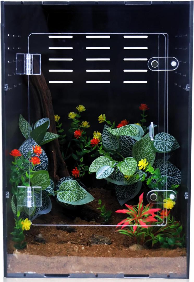 Reptile Enclosure for Crested Gecko 12x12x18 Acrylic Reptile Tank for Gecko, Snake, and Lizard PVC Terrarium for Small Pets