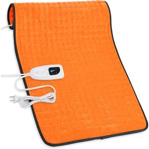 Deepsoon Heating Pad,Electric Heating Pads for Back,Neck,Abdomen,Moist Heating Pad for Shoulder,Knee,Arms,Legs,Dry/Moist Heat & Auto Shut Off,Christmas Gifts for Men and Women,Orange Black,33x17 Inch