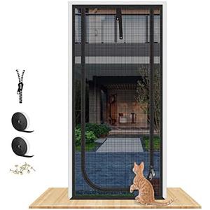 Amazon.com : QWR Reinforced Cat Screen Door,Fits Door Opening Size 32''x 80'',Thickened Cat Proof Screen Door with Zipper Closure for Living Room,Kitchen,Bedroom (U-Type,Black) : Pet Supplies