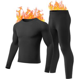 Long Johns for Men Thermal Underwear Soft Fleece Lined Base Layer Set Thermal Top Bottom Pajama Set for Cold Weather (Large, Black)