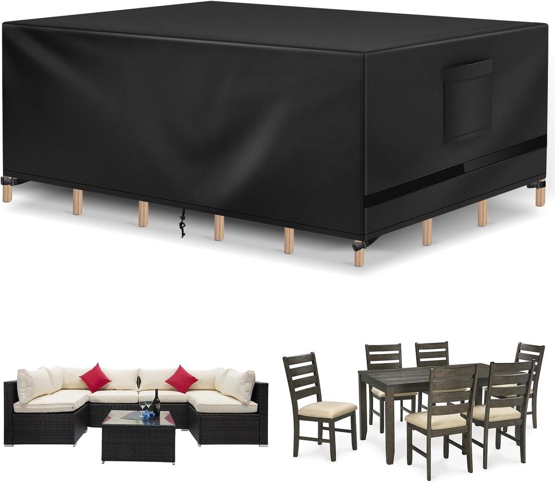Richwon Patio Furniture Covers - Waterproof Rectangle, Heavy Duty for Outdoor Sectional Set (90"L x 64"W x 28"H), Black