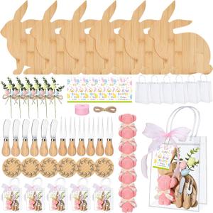 Reallnaive 49 Pcs Baby Shower Prizes for Game Players 6 Set Cheese Board Fork Knives Coasters Towel Leaves Branches Thanks Card and Gift Bag for Baby Showers Wedding Bridal Shower Party(Easter)