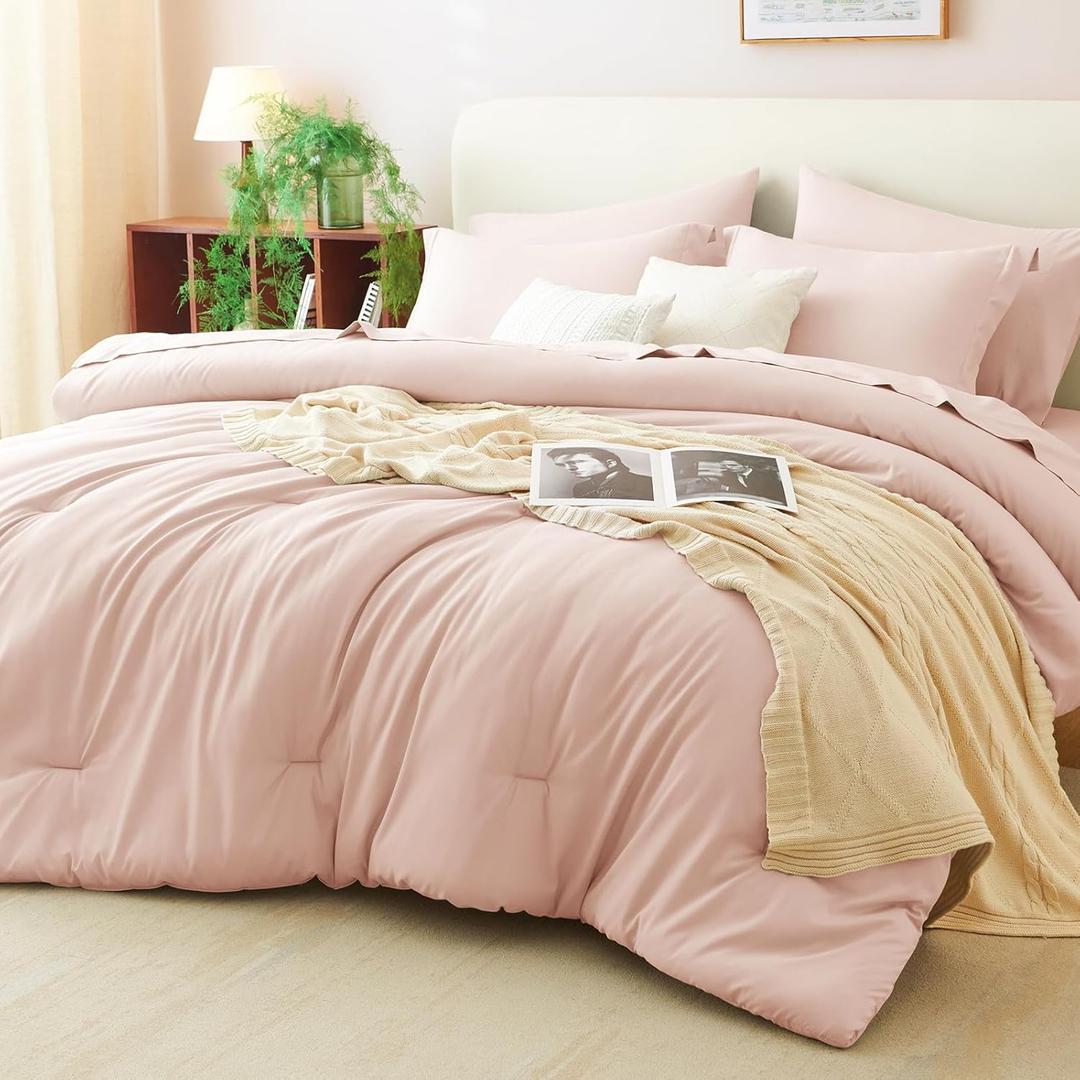 CozyLux Twin Comforter Set Blush Pink, 5 Pieces Bed in a Bag Twin Comforter Set with Sheets, All Season Bed Sets with Down Alternative Comforter, Fitted Sheet, Flat Sheet, Pillow Sham and Pillowcase