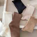 Sunporx Ruffle Ankle Socks Knit Cotton Breathable Comfortable Black Socks for Girls 6 Pack (One Size)