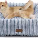 Bedsure ComfyFleece Cute Dog Bed for Small Dogs & Cats - Washable Furry Cat Beds, Rectangle Orthopedic Corduroy Fleece Puppy Beds with Removable Zipper Cover, 20x19x6inches, Blue Indigo