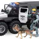I Diy Police Car Toy 8x8 Friction Powered with Light and Sounds, Openable Doors, Military Policeman & Dog Big Wheel Truck, Police Cars for Kids Ages 35