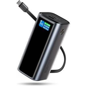 Laptop Power Bank, 130W Portable Charger with Dual Ports & Built-in Retractable Cable, 20000mAh Portable Power Bank with Smart Digital Display, for iPhone 17/16/15 Pro/Pro Max Series, MacBook, Android (black 20000w)