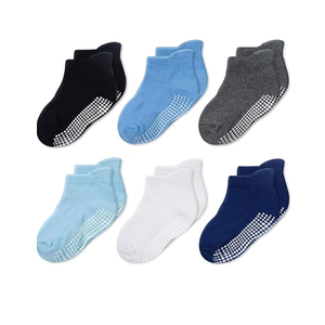 CozyWay Baby & Toddler Socks with Grippers Non Slip Ankle Grip Socks For Boys and Girls Babies - Comfy Soft Cotton - 6 Pack