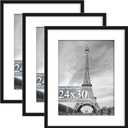 Abtgt 24x30 Frame Set of 3, Display Pictures 18x24 with Mat or 24x30 Without Mat, Vertical & Horizontal Wall Decoration Picture Frame for Photos, Posters & Art Prints, Black