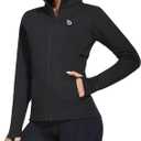 baleaf Women's Fleece Running Jacket Water Resistant Full Zip Winter Cold Weather Gear Thermal Cycling Workout Jackets (Black)