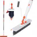 Grout Cleaning Brush with Adjustable Long Handle, V-Shaped Grout Scrub Brush for Tile Floors, 2 in 1 Stiff Bristle Scrub Brush for Crevice, Tile Line, Shower, Kitchen, Bathroom