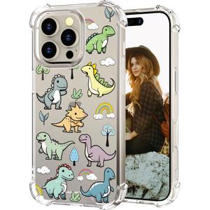 Hungo Compatible for iPhone 16 Pro Case for Women Girls Clear Design Cute,Girly Designer Aesthetic Protector Lovely Dinosaurs Animal Kawaii