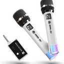 Wireless Microphones, Microphone with One-to-One Chip Connection and LED Lights, 40H Duration, 200FT Range Receiving, Volume Control Karaoke Microphone for Singing, Speech, Home Party, YouTube/TikTok (White)