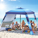 Beach Cabana,3 Side Curtains,7.2 * 7.2 FT for 5-6 People, Blue