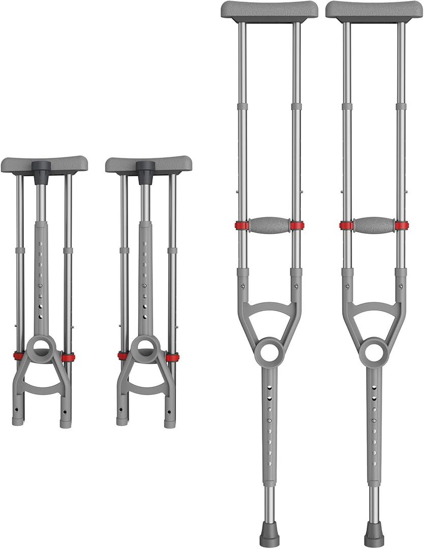 Adjustable Crutches with Padded Grips Height Adjustable Mobility Aid, Aluminum Underarm Support 330LB Adjustable Height 38.2-61.8 in Non-Slip Tips, Tool-Free Setup One Pair