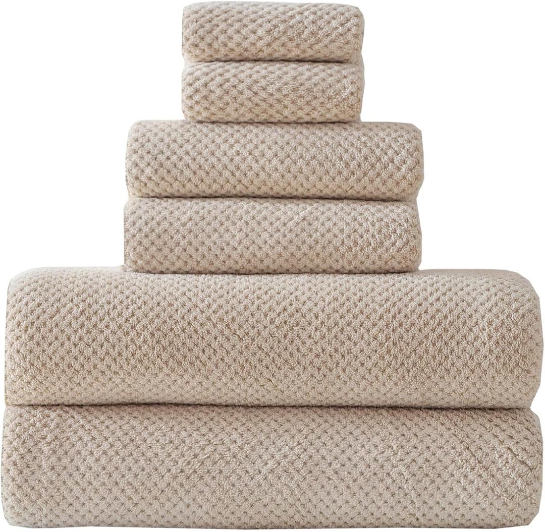 30x60 Inches Extra Large Bath Towels Set Super Soft Absorbent Luxury Microfiber Towels for Bathroom (Beige,6PCS)