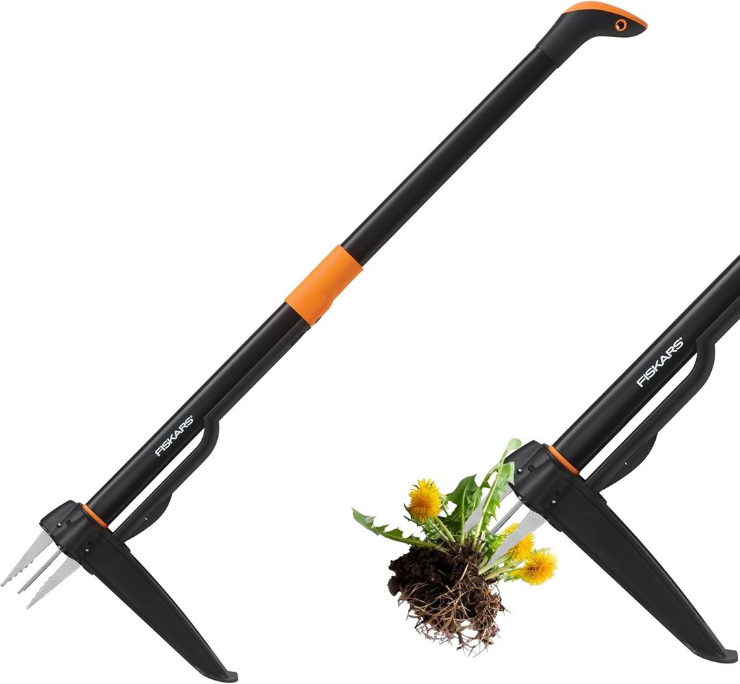Fiskars 4-Claw Stand Up Weed Puller Tool, Gardening Hand Weeding Tool with 39" Long Ergonomic Handle with Easy-Eject Mechanism