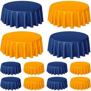 Buryeah 12 Pcs 84 Inch Blue and Orange Round Plastic Disposable Table Cloth Waterproof Tablecloth Circle Table Covers for Graduation Bridal Wedding Birthday Party Gender Reveal Baby Shower