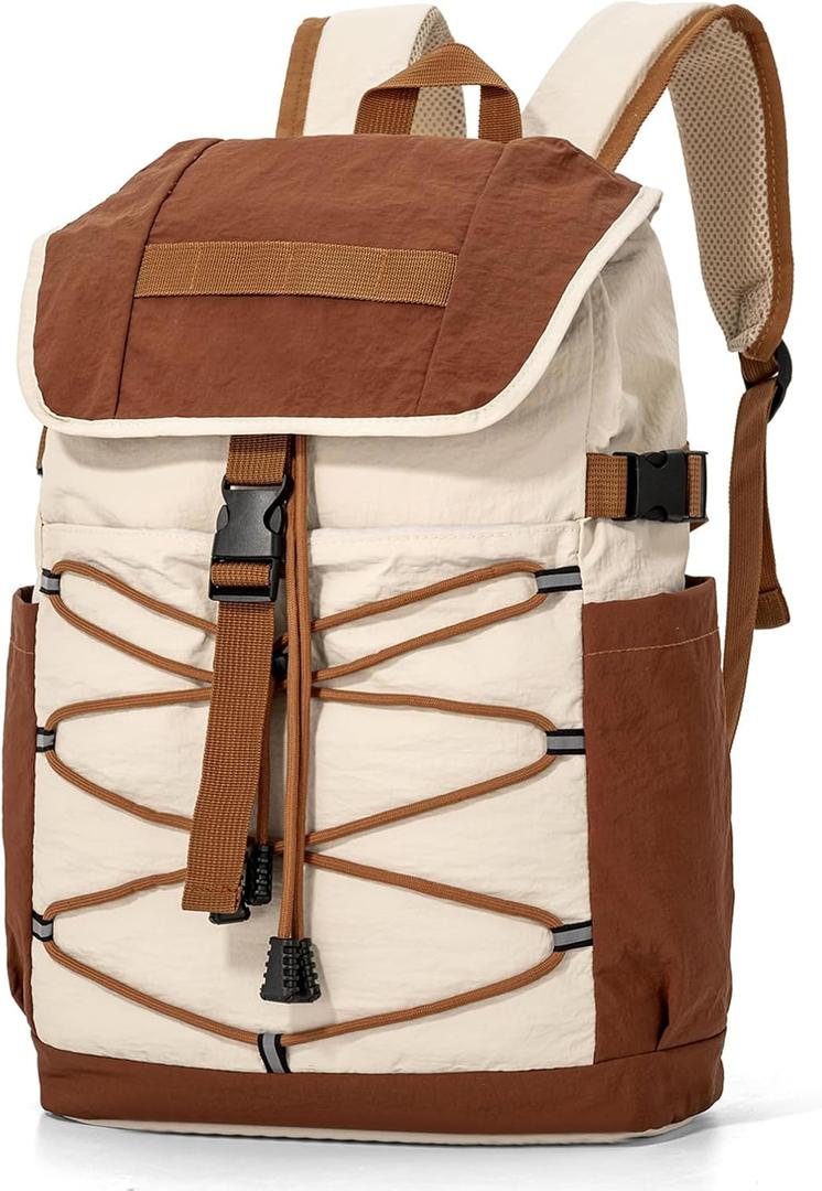 Travel Backpack for Women Men, 15L Lightweight Laptop Daypack with Multiple Pockets for Tourist, Daily College Bookbag for School, Casual Packable Bagpack for Hiking (Khaki)