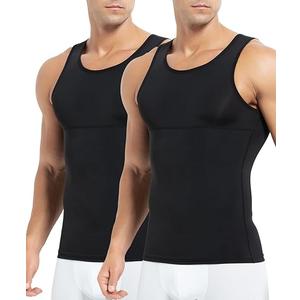 Arjen Kroos Men's Compression Shirts Abdominal Control Tank Top Ice Silk Shapewear Seamless Body Shaper (Black, Large)