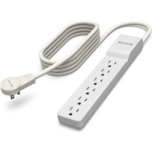 Belkin Surge Protector Power Strip - 6 AC Multiple Outlets - Flat Rotating Plug, 8ft Long Heavy-Duty Extension Cord for Home, Office, Travel, Computer Desktop & Charging Brick - White (720 Joules)