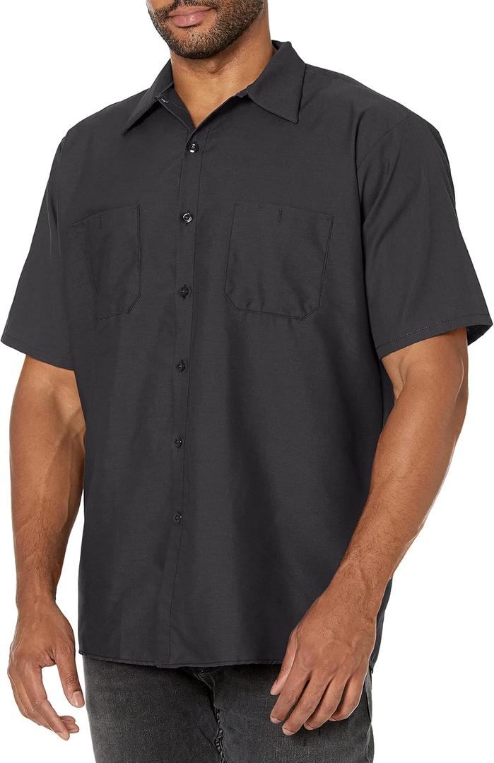 Red Kap Men's Industrial Work Shirt, Regular Fit, Short Sleeve (Large, Black)