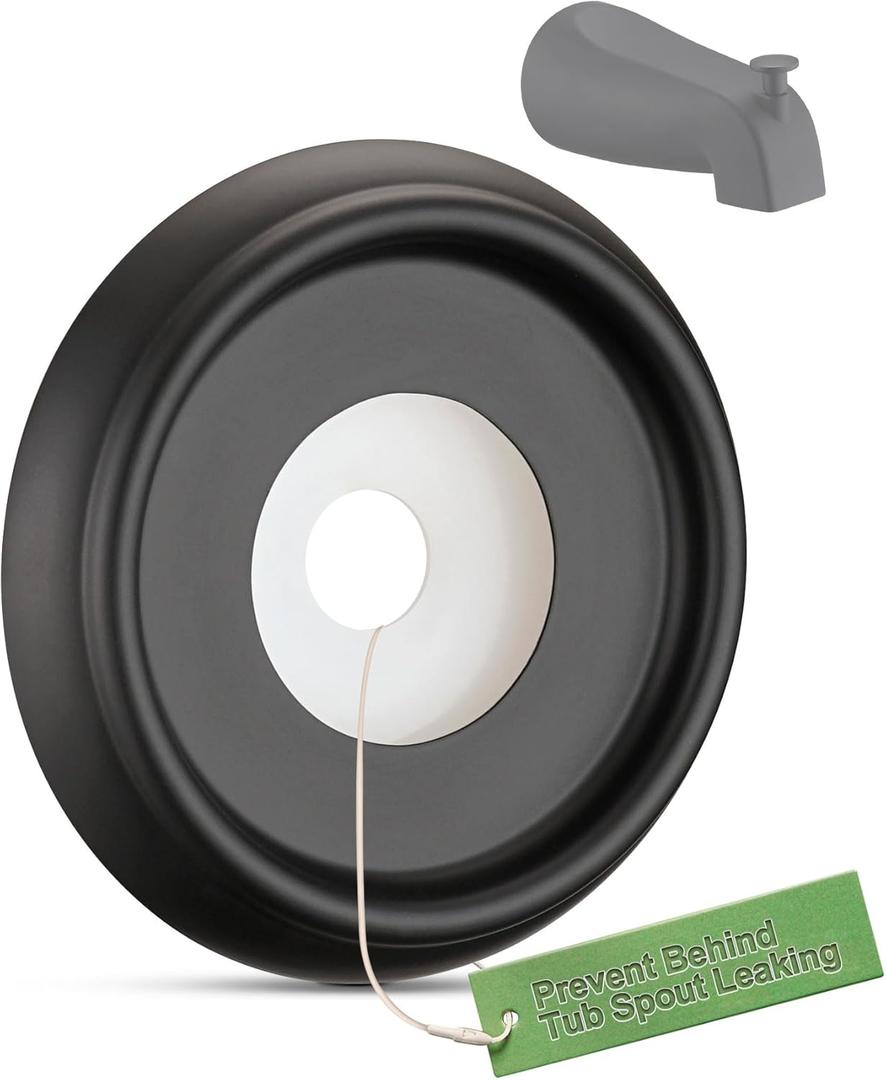 Tub Spout Cover Ring with Seal Back Hole Cover Fit 1/2" Copper Pipe, Thread Pipe, Prvent Leaking from Behind Tub Spout, 1-1/2 Inch ID and 3-5/8 Inch OD, Matte Black