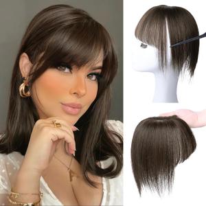 VERNA Hair Toppers for Women Real Human Hair 3603D Cover Clip in Bangs,100% Real Human Hair Dark Brown Hair pieces Clip on Bangs for Daily Wear(5 * 9.5)