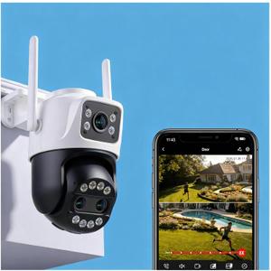 Outdoor Camera 3 Lens, 8X Hybrid Zoom WiFi Security Cameras Wired 24/7 Recording, Pan/Tilt 360View Auto Tracking, Free AI Detection, Color Night Vision, 2 Way Audio, 32GB Local Storage