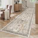 Madane Hallway Runner Rug 2'6''x12' Kitchen Runner, Non Slip Vintage Runners for Hallways Washable Kitchen Rugs Soft Low Pile 2.5x12 ft Rug Runner for Laundry Room, Entryway and Bedroom, Brown/Gold