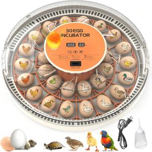 30 Egg Incubator with Automatic Egg Turning, Temperature Control and Humidity Monitor Incubators for Hatching Eggs, Chicken, Ducks, Goose, Pigeon, Quail, Parrot Incubator for Farm, Lab