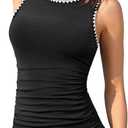 Daci Tankini Tops for Women High Neck Swim Top Tummy Control Bathing Suit Top Modest Swim Tank Top No Bottom (Black, M)