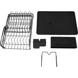 Folding Dish Drying Rack, 2 Tier Multipurpose Storage Rack with Drainage Function, Easy Installation for Kitchen Countertop, Iron Material, Space Saving Design (Black)