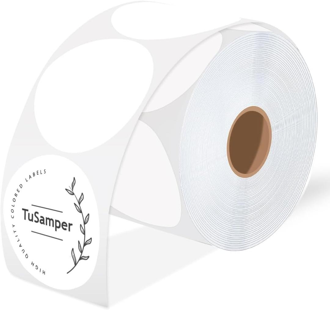 3 Inch Round Thermal Printer Label Stickers Self-Adhesive Circle Convenient Multi-Purpose Blank 3" Sticker Roll for Family Classification, DIY Envelope and Gift Sealing, White (500Pcs)