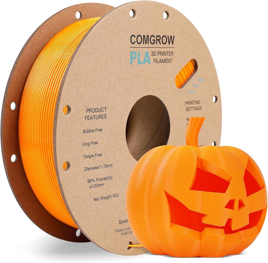 Comgrow PLA 3D Printer Filament, 3D Printer PLA Filament 1.75mm, Dimensional Accuracy +/- 0.02 mm, 1KG Spool PLA Orange