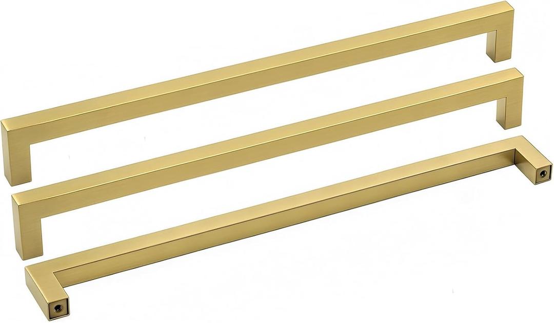 goldenwarm Brushed Brass Cabinet Hardware Gold Drawer Pulls 15Pack - LSJ12GD320 Gold Kitchen Hardware Handle for Dresser Square Closet Door Handle 12-3/5" Center to Center