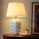 Modern Ceramic Linden Table Lamp - 26" White Ball Farmhouse Design, Classic Table Lamp Pottery Tapered Drum Shade for Living Room, Bedroom, Office, and Home White
