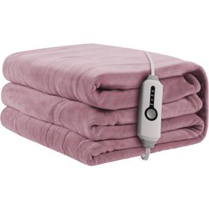 Electric Heated Blanket 50"x60" Throw Size, Soft Coral Fleece with 4 Heating Levels and 3 Hours Auto-Off, Machine Washable, Cozy Plush Fabric for Home, Purple