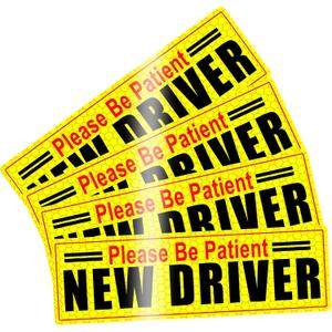 4 Pack Magnet Car Bumper Sticker | Please Be Patient New Driver| New Drivers Sticker Safety Warning, Magnetic Reflective Driver Bumper Sticker for Car Bumper Truck Window Auto Vehicles