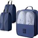 Shoe Bags for Travel Holds 3 Pair of Shoes, Travel Shoe Bag with 3 Layers Compartments, Waterproof & Washable, Navy