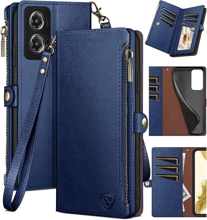 XcaseBar for Moto G Stylus 2023 5G Wallet case with Zipper Credit Card HolderRFID Blocking, Flip Folio Book PU Leather Phone case Shockproof Cover Women Men for Stylus2023 5G case Blue