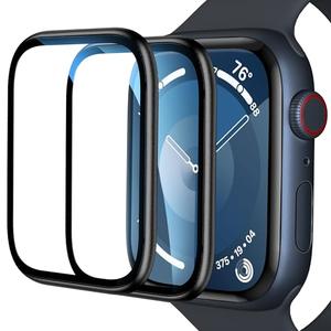 EWUONU [2 Pack for Apple Watch Screen Protector 45mm Series 9 8 7, Titanium Alloy Bumper + Tempered Glass, Full Coverage Waterproof Non-Bubble Anti-Scratch HD Clear Film for iWatch 9/8/7 45mm, Black