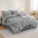 Andency Tie-Dyed Gray White Queen Comforter Set, Fluffy Faux Fur Bed Set