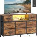 SONGMICS Dresser for Bedroom with Outlets & LED Lights, 8 Fabric Drawers, 11.8"D x 44.8"W x 26.8"H