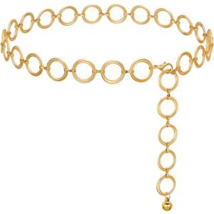 WHIPPY O-Ring Metal Waist Chain Belt Women Fashion Adjustable Body Link Belts for Jeans Dresses, M: Fit for Waist up to 36" Round