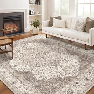 Vintage 8x10 Washable Area Rugs for Living Room, Non Slip, Brown